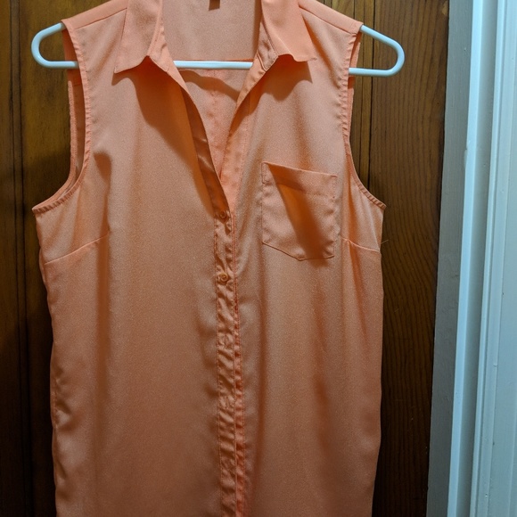 The Limited Tops - Sleeveless salmon-colored collared blouse